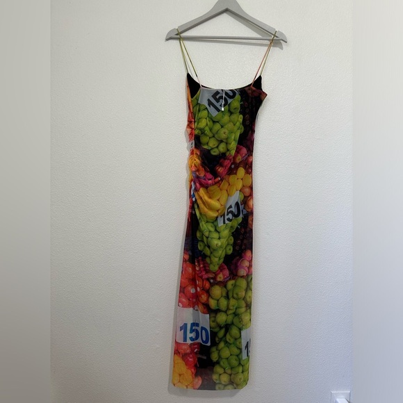 (SOLD) ZARA Ruched Mesh Fruit Stand Strappy Maxi Dress Size Small - Picture 6 of 8